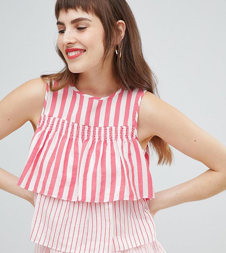 River Island Tiered Stripe Sleeveless Blouse Top - Red