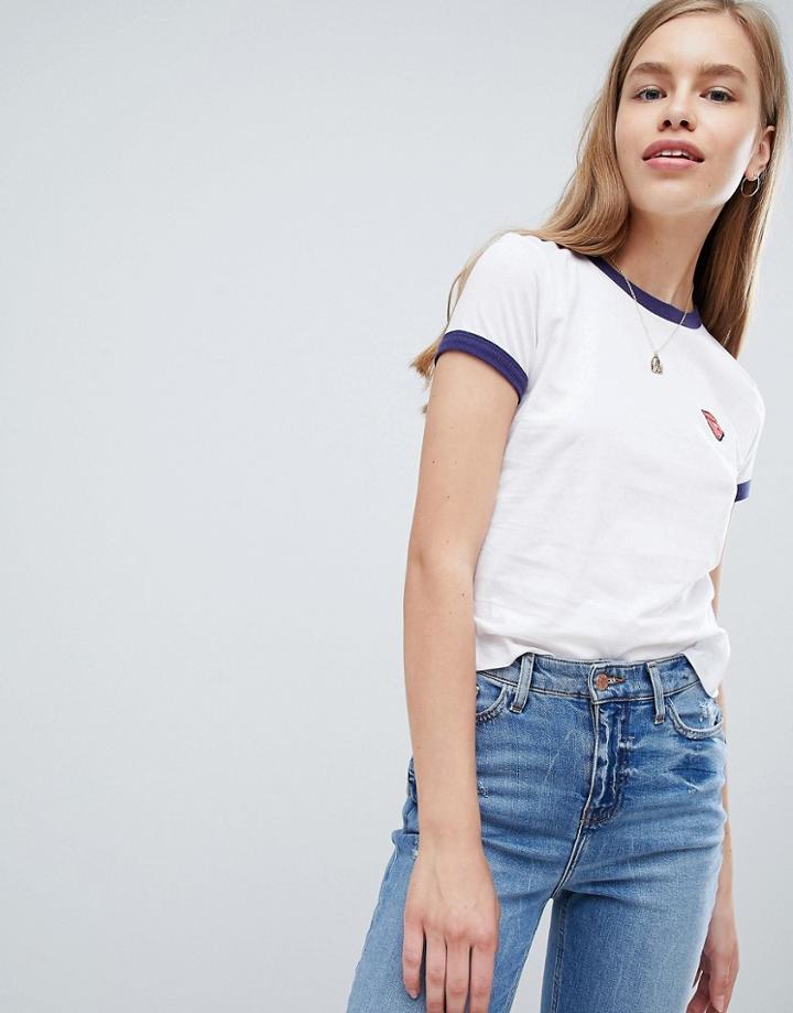 Brave Soul Kiss T Shirt With Contrast Banding - White