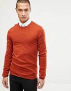 Asos Design Muscle Fit Merino Wool Sweater In Rust-orange