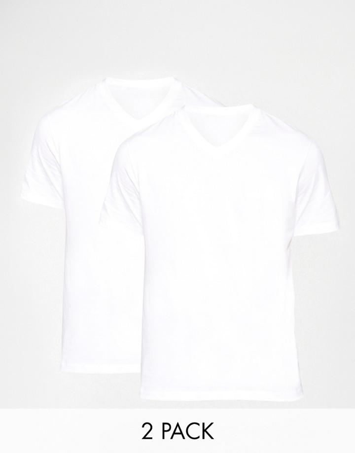 Hugo Boss V Neck T-shirt Two Pack In Regular Fit - White