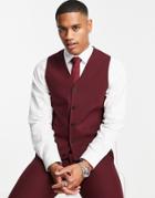 Asos Design Skinny Suit Waistcoat In Burgundy-red