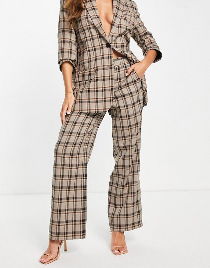 Asos Design Extreme Man Suit Mansy Pants In Brown Plaid With Exaggerated Belt-multi