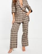 Asos Design Extreme Man Suit Mansy Pants In Brown Plaid With Exaggerated Belt-multi
