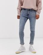 Asos Design Spray On Jeans With Power Stretch In Blue Acid Wash - Blue