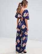 Miss Selfridge Floral Print Knot Back Jumpsuit - Multi
