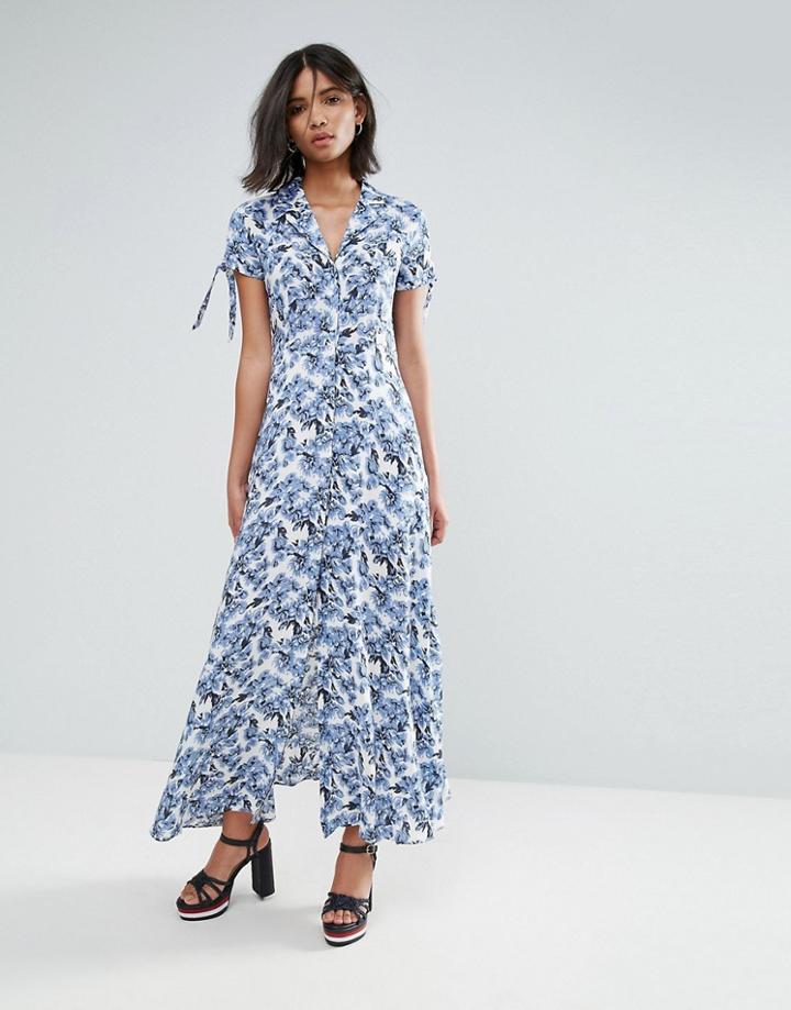 Unique21 Printed Maxi Shirt Dress - Blue