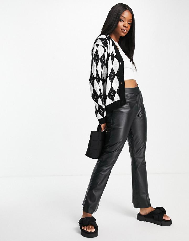 Unique21 Argyle Long Sleeve Cardigan In Mono-multi