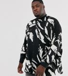 Asos Design Plus Oversized Fit Shirt In Abstract Floral - Black