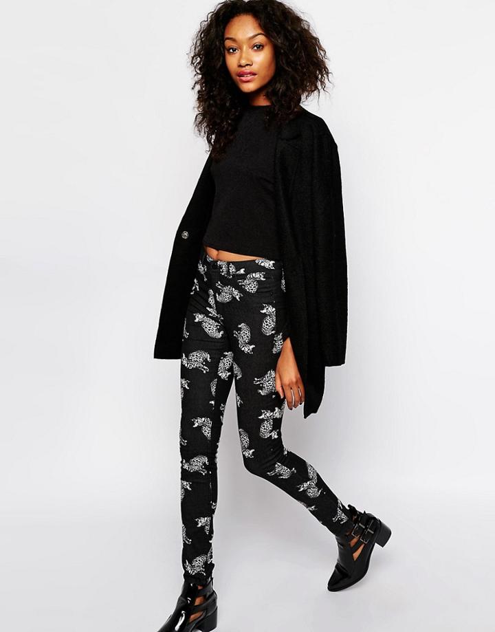 Monki Cat Print Pants - Black