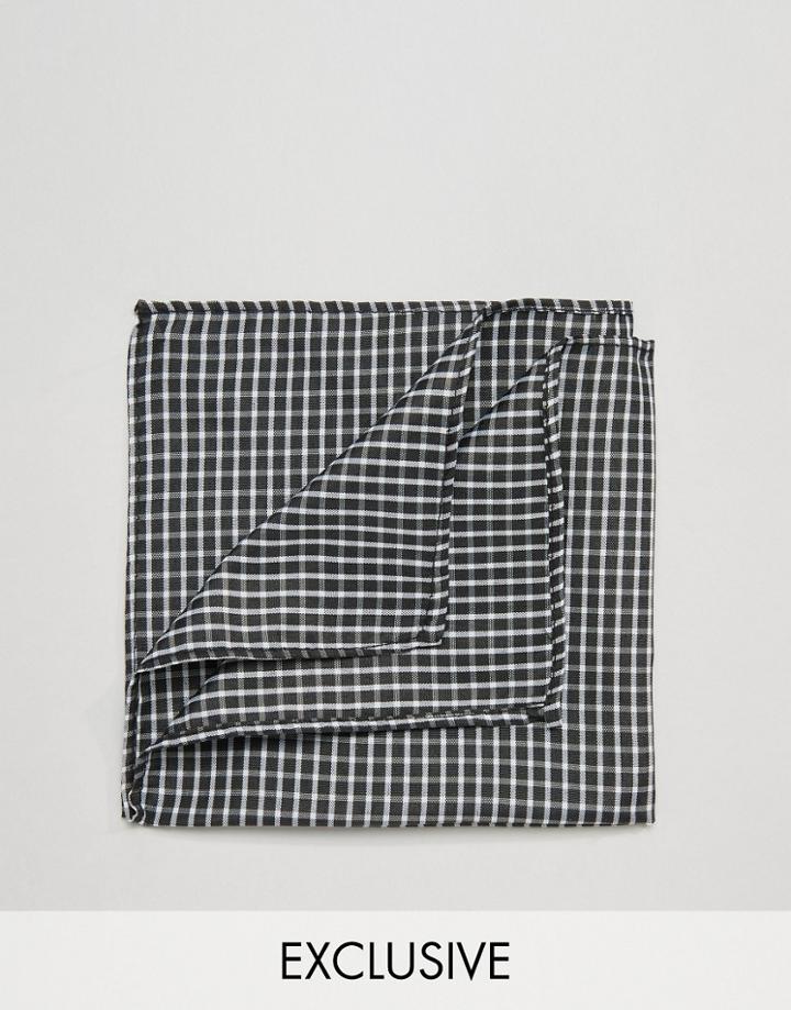 Reclaimed Vintage Check Pocket Square In Black - Black