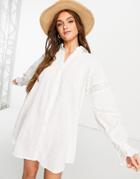 Asos Design Cotton Lace Insert Mini Shirt Dress In White