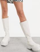 Asos Design Cora Chunky Knee Boots In Off-white