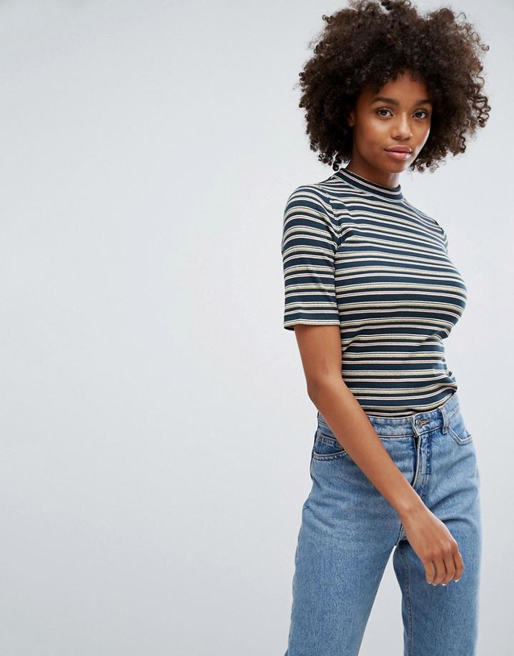 Esprit High Neck Stripe T-shirt - Multi