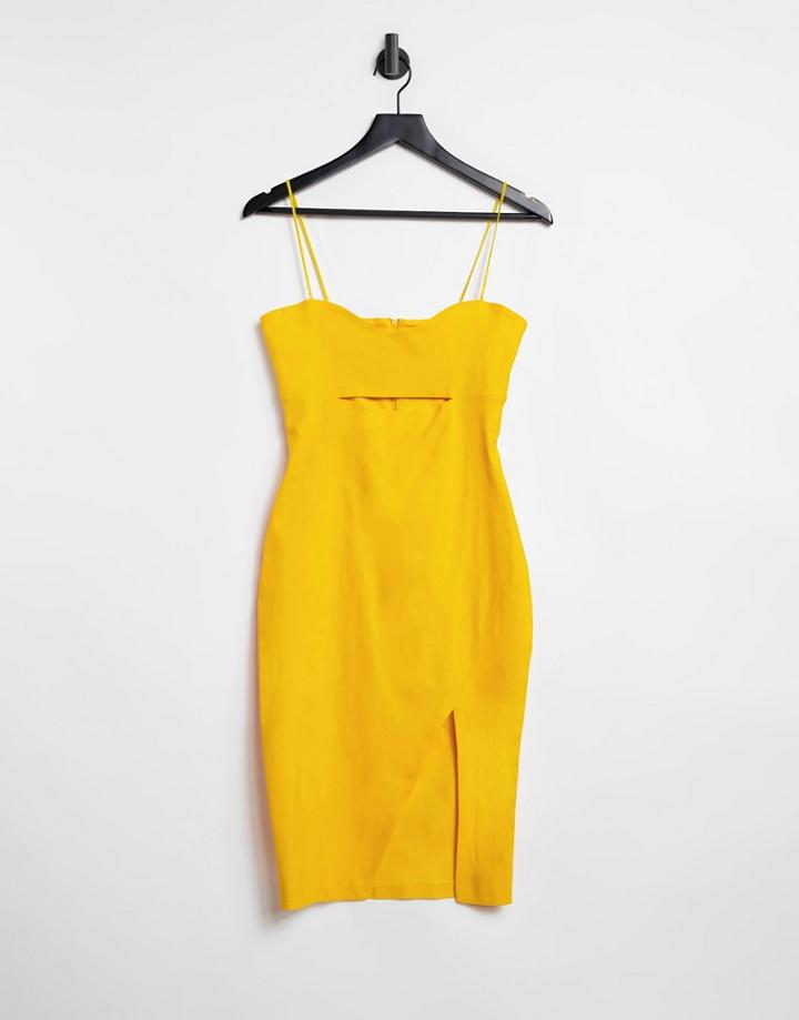 Vesper Body-conscious Mini Dress With Thigh Slit And Cut Out Front In Golden Yellow
