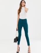 Asos Design High Waist Pants In Skinny Fit-green