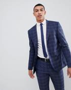 Boohooman Skinny Fit Suit Jacket In Navy Check - Gray