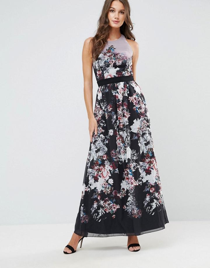 Little Mistress Fall Floral Print Maxi Dress - Black