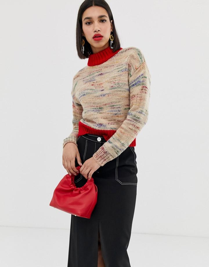 Asos Design High Neck Sweater In Space Dye - Multi