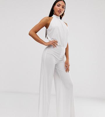Flounce London Tall Jumpsuit In White - White