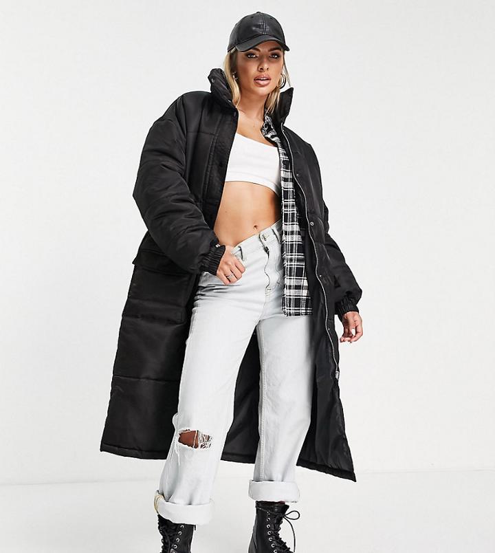 Asyou Midi Puffer Coat In Black-multi