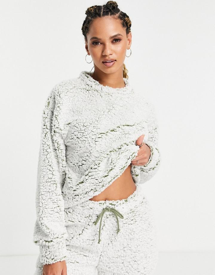 Asos Design Lounge Mix & Match Bleached Sherpa Sweat In Green