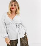 Asos Design Curve Volume Sleeve Wrap Sweater-gray