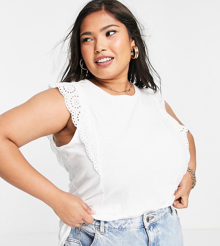 Vero Moda Curve Cotton Ruffle Sleeve Tank Top In White