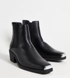 Asos Design Stacked Heel Western Chelsea Boots In Black Faux Leather With Metal Hardware