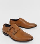 Asos Design Wide Fit Monk Shoes In Tan Faux Leather - Tan