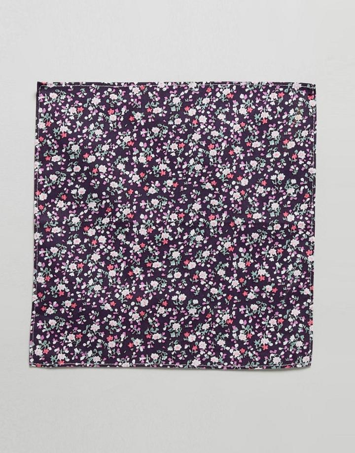 Asos Design Ditsy Print Floral Pocket Square In Burgundy - Red