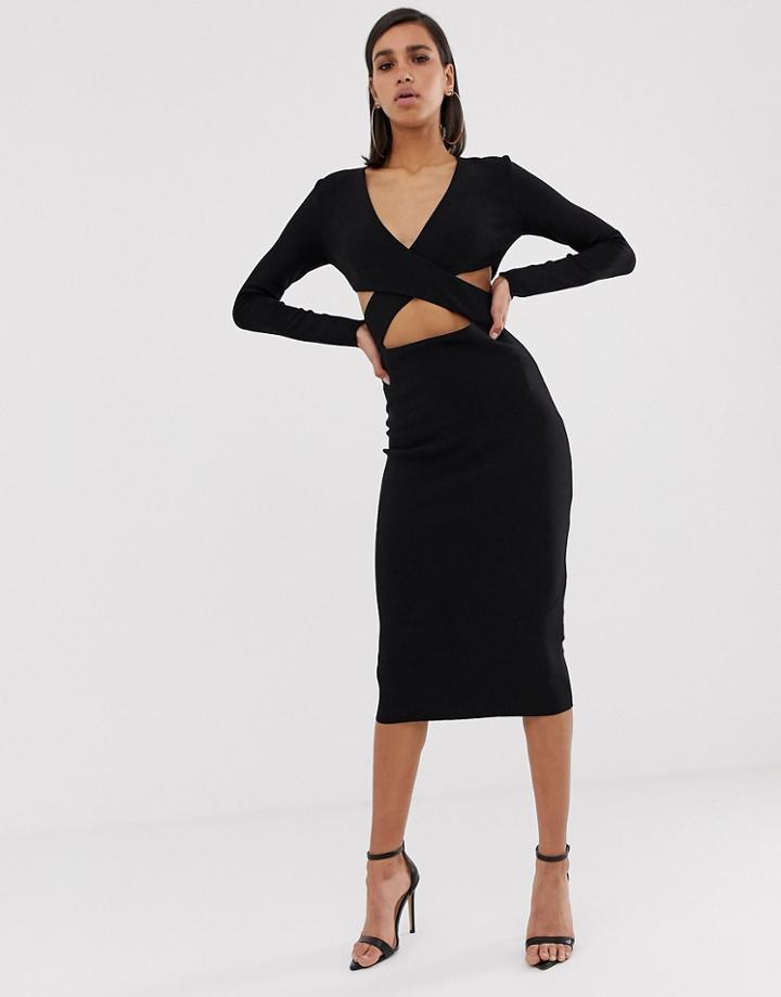 Bec & Bridge Madame Noir Cut Out Midi Dress-black