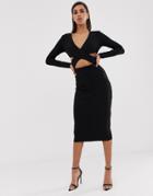Bec & Bridge Madame Noir Cut Out Midi Dress-black