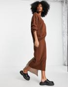 Asos Design Knitted Midi Skirt In Brown - Part Of A Set