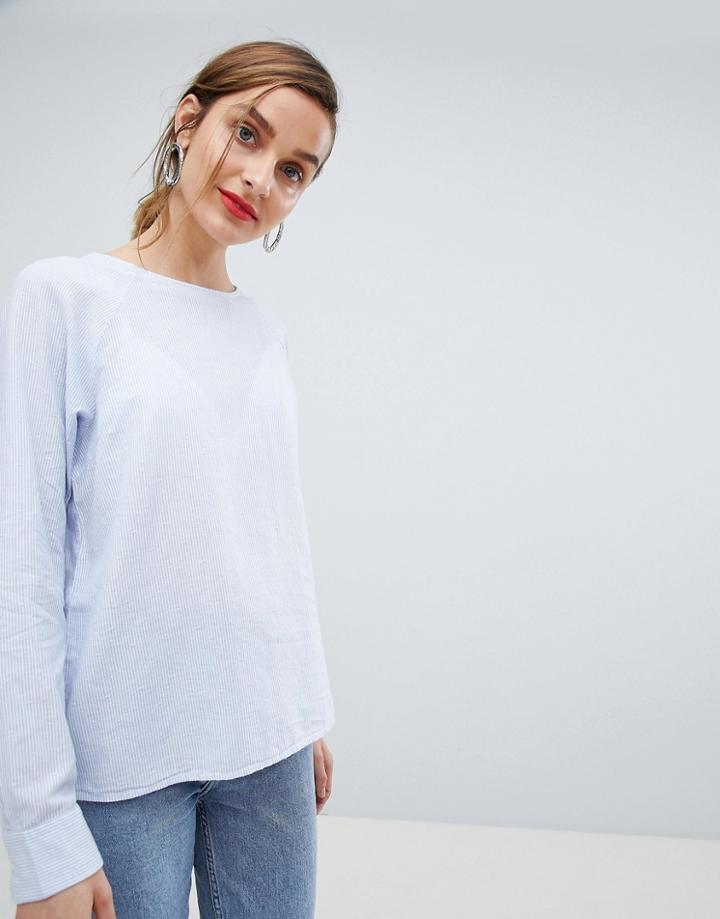 Selected Femme Stripe Dobby Spot Top - Blue