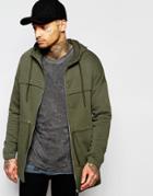 Asos Super Longline Oversized Jersey Parka Jacket With Zip Funnel - Green