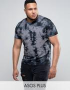 Asos Plus T-shirt With Inky Tie Dye Wash In Gray - Gray