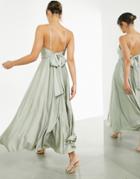Asos Edition Satin Maxi Dress With Tie Back In Sage Green