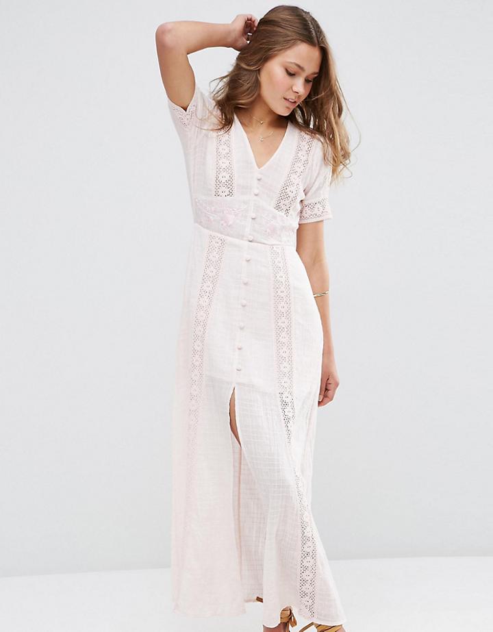 Asos Petite Pink Check And Lace Detail Maxi Dress - Pink