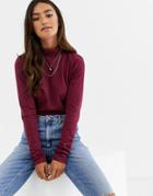 Jdy High Neck Long Sleeve Top In Burgandy-brown