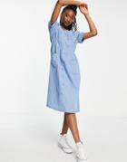 Qed London Chambray Midi Dress In Blue-blues