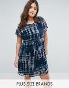 Junarose Tie Dye Dress With Drawstring Waist - Blue