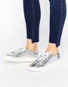 Faith Silver Metallic Lace Up Sneakers - Silver