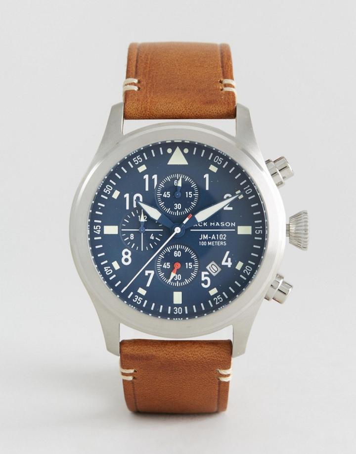 Jack Mason Aviation Chronograph Leather Watch In Brown 42mm - Brown