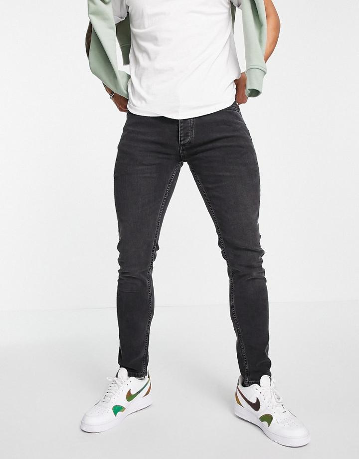 Topman Stretch Skinny Jeans In Washed Black-grey