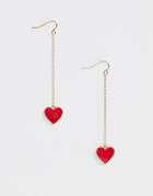 Asos Design Pull Through Earrings With Red Love Hearts In Gold Tone - Gold