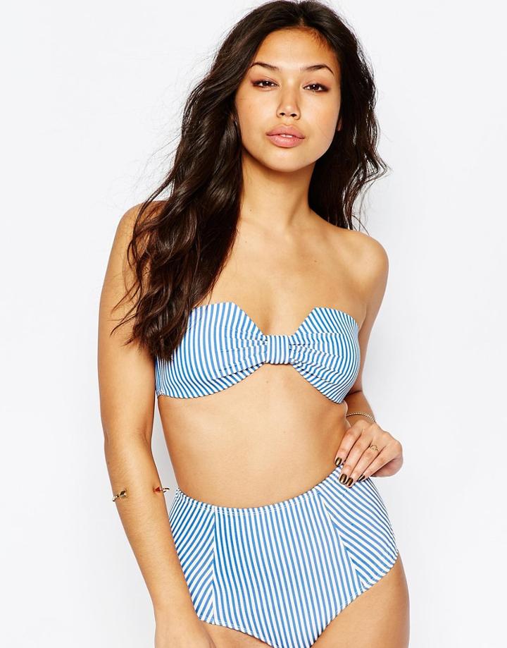 Asos Mix And Match Seersucker Stripe Square Bow Bikini Top