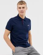 Hollister Icon Logo Modern Collar Pique Polo Slim Muscle Fit In Navy - Navy