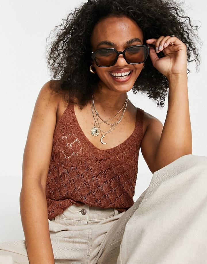 Jdy Knitted Crochet Vest Top In Brown