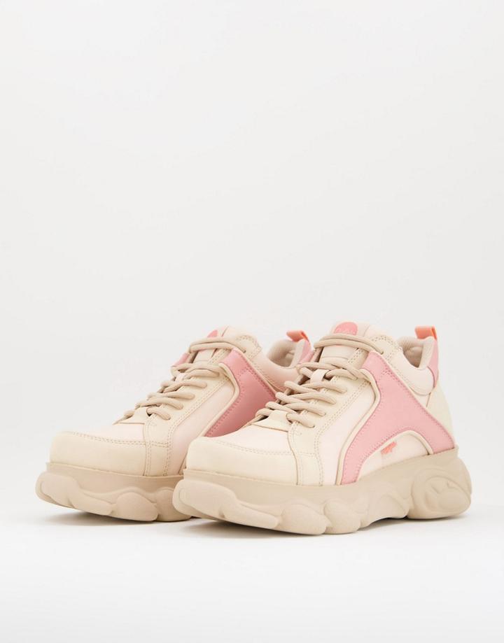 Buffalo Cld Corin Low Platform Sneakers In Beige And Pink-neutral