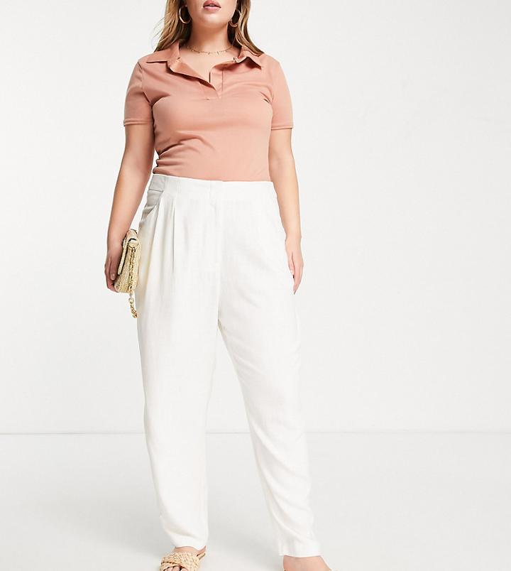 Asos Design Curve Linen Soft Tapered Mom Pants In White